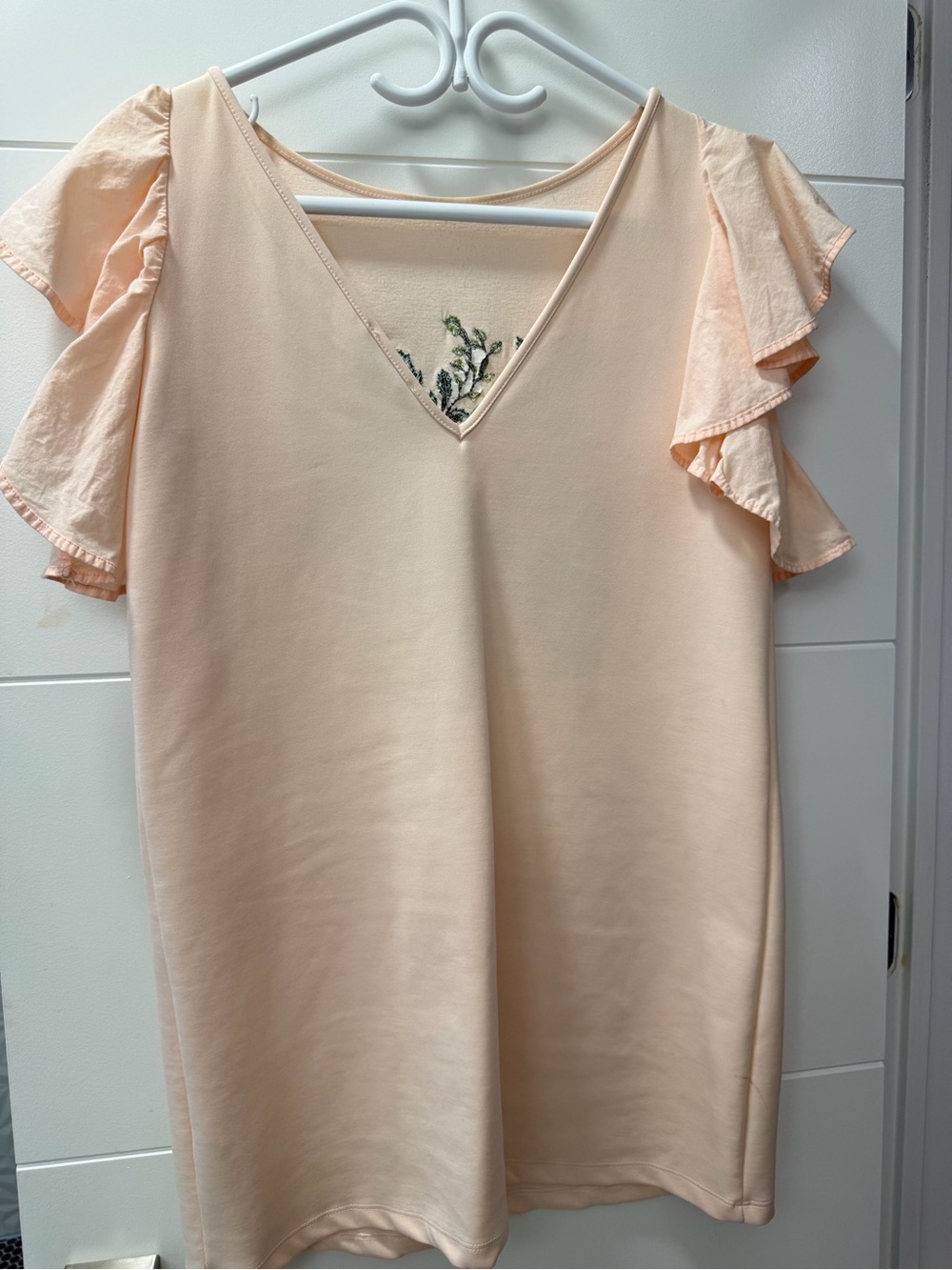 Zara Blush Pink Ruffle Sleeve Tunic with Floral Embroidery - Picture 2 of 3